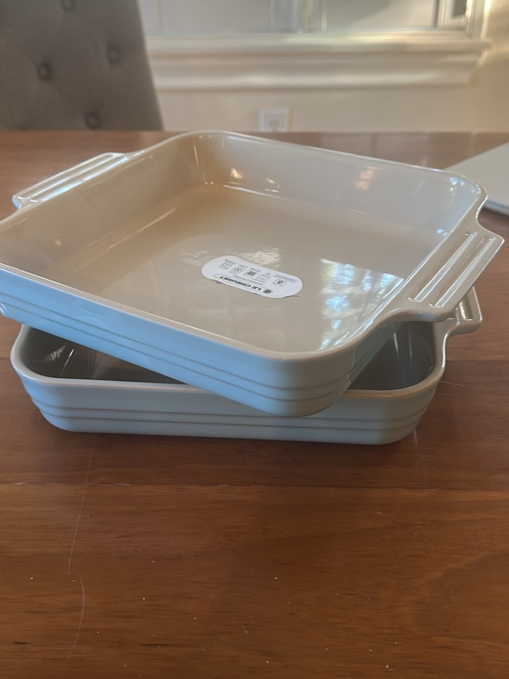 2 Le Creuset 9.5x9.5” stoneware baking dishes